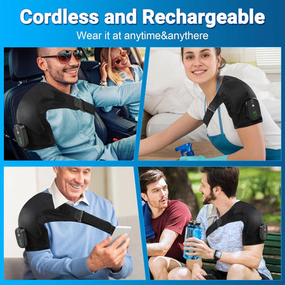 YUANBO Cordless Heated Shoulder Massager, Portable Shoulder Brace Heating Pad with 3 Heat & Vibration Heated Shoulder Wrap Brace for Men Women