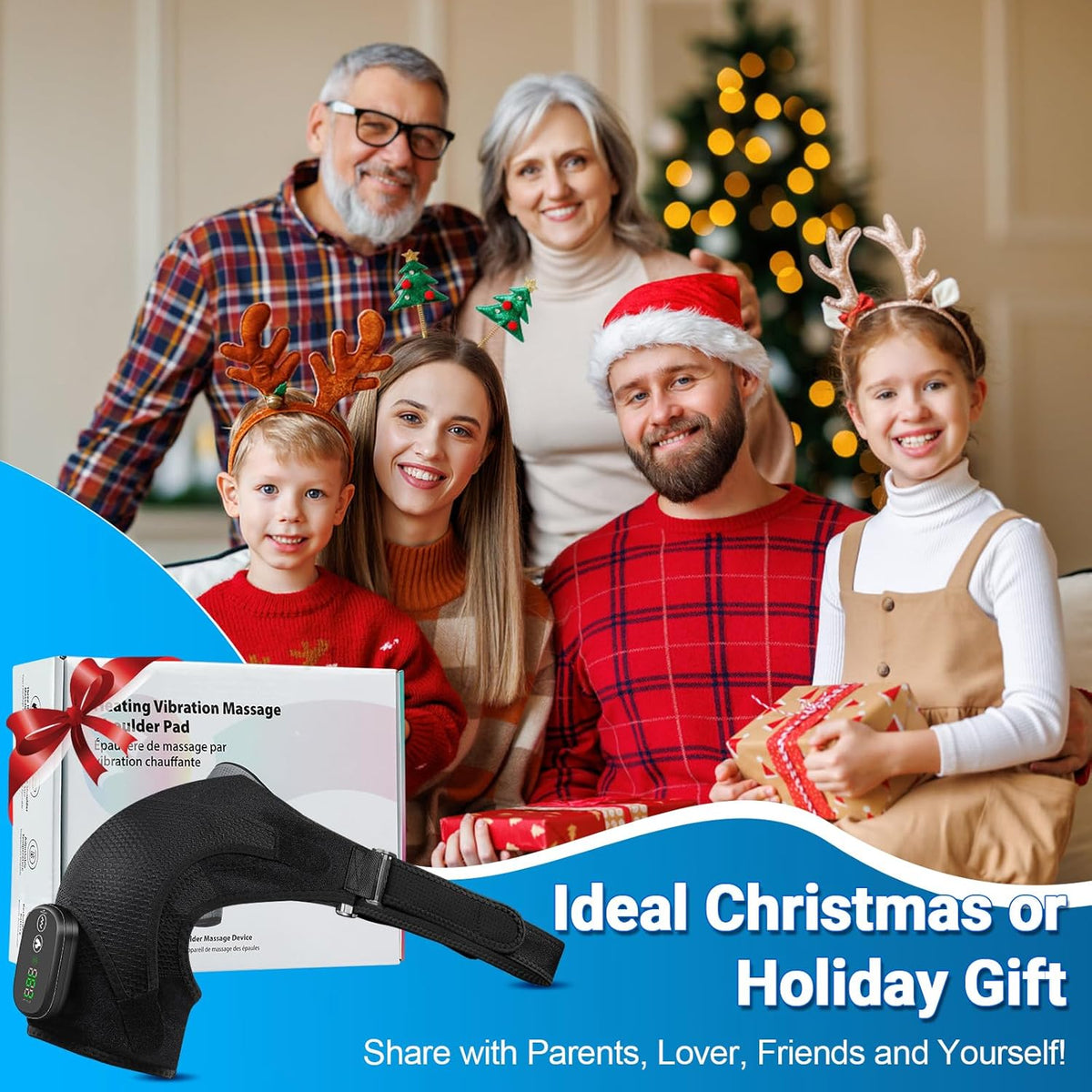 YUANBO Cordless Heated Shoulder Massager, Portable Shoulder Brace Heating Pad with 3 Heat & Vibration Heated Shoulder Wrap Brace for Men Women